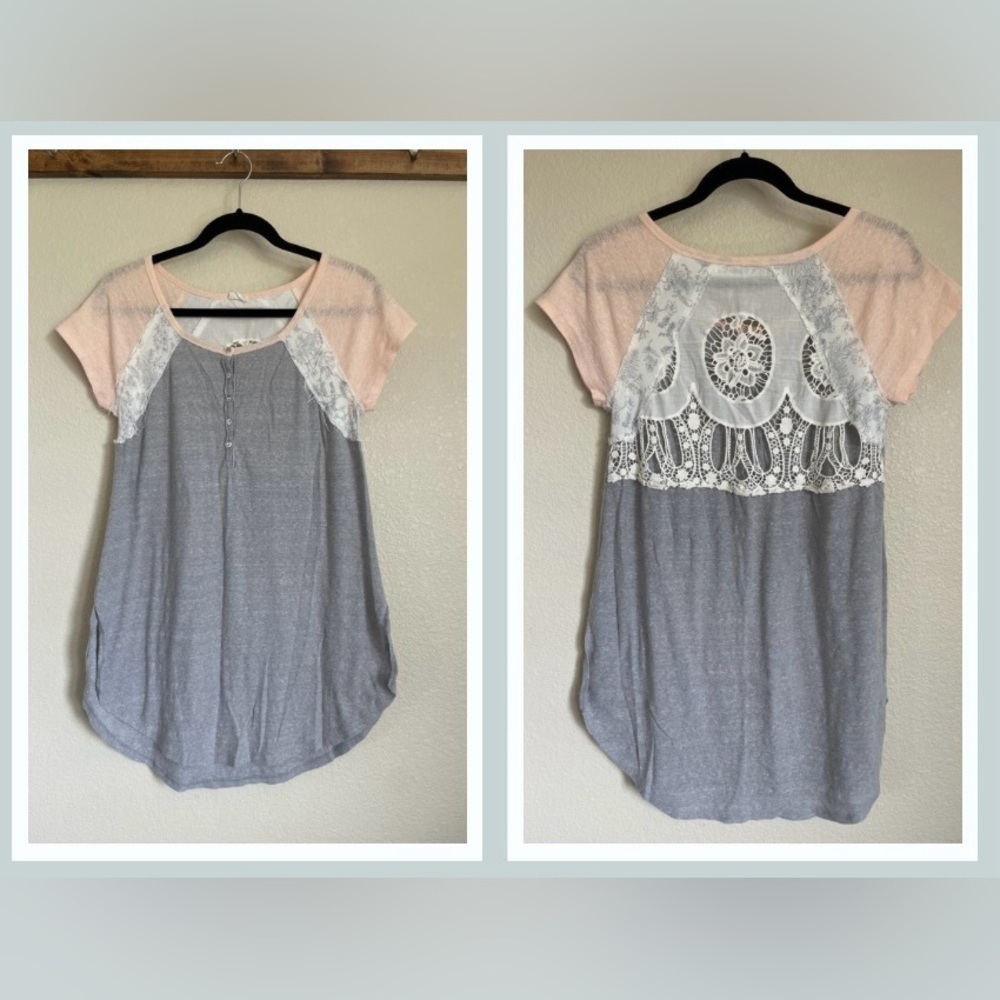 Hyku Cottagecore Lace Back Detail Raglan Tunic Top S Boho Crochet Feminine Artsy
